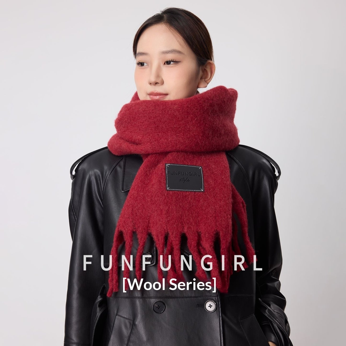 Solid Color Fringe Wool Scarf Women's Thickened Warm Neck Wrap