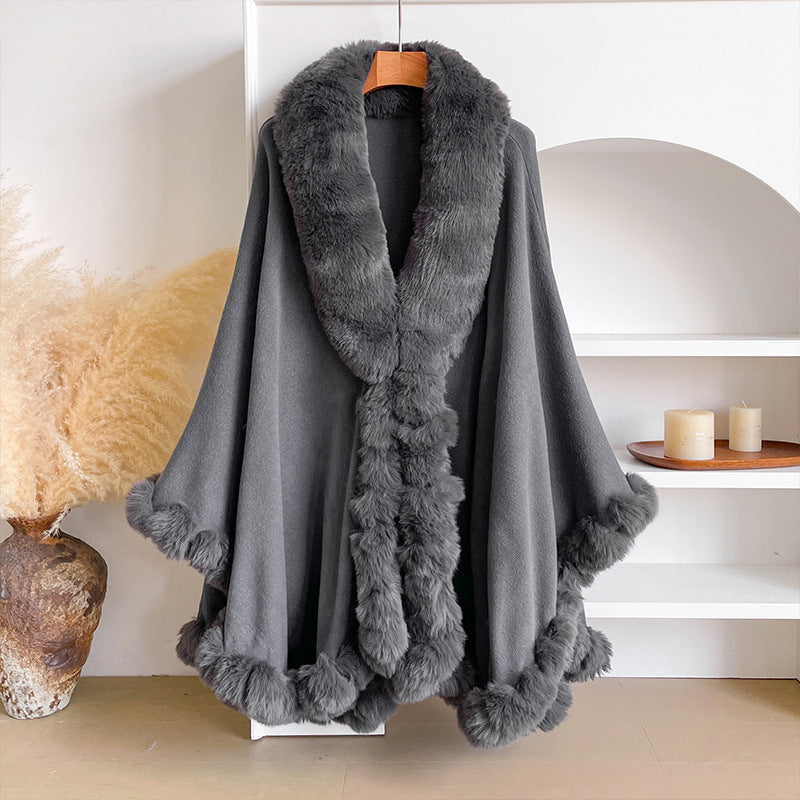 Oversized Loose Irregular Fur Collar Cape Shawl