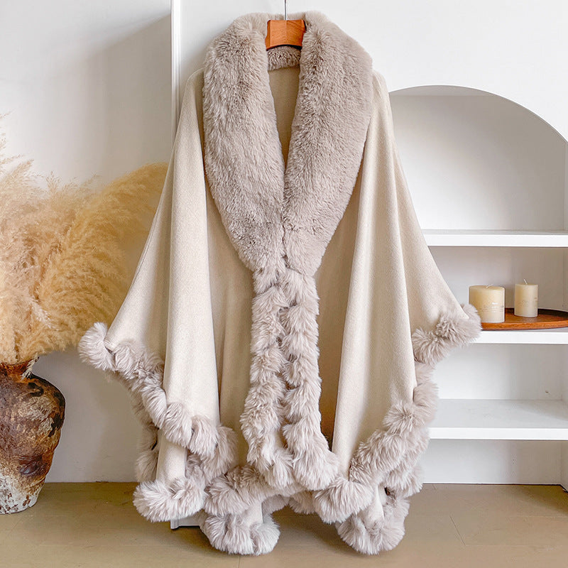 Oversized Loose Irregular Fur Collar Cape Shawl