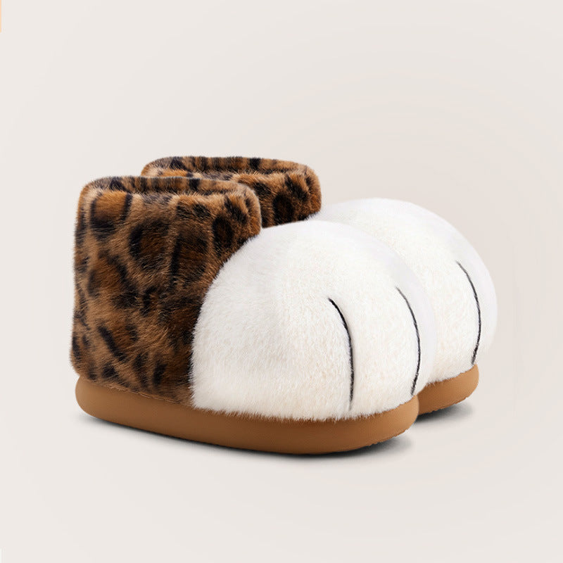 Women's Plush Mid-top Bag With Furry Cat Paw Snow Boots