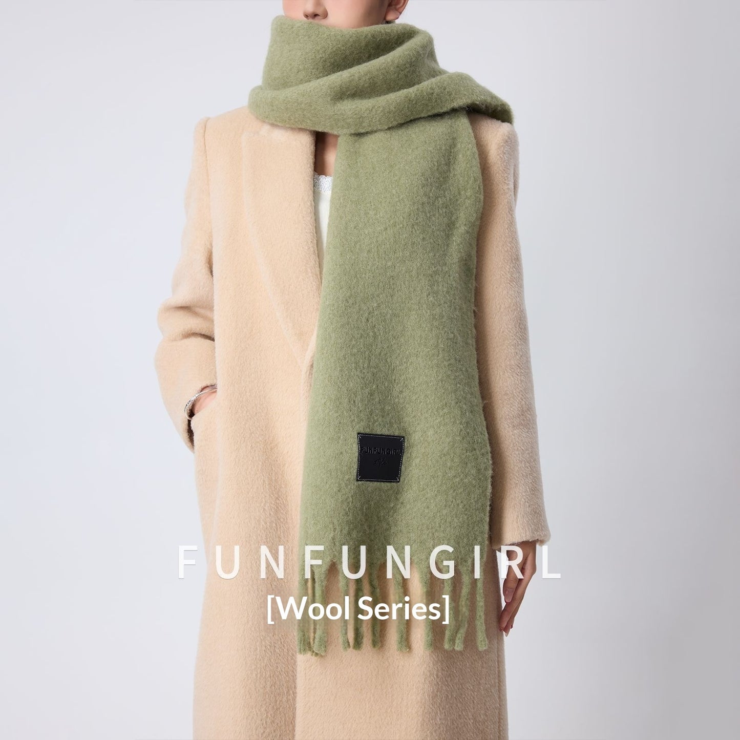 Solid Color Fringe Wool Scarf Women's Thickened Warm Neck Wrap