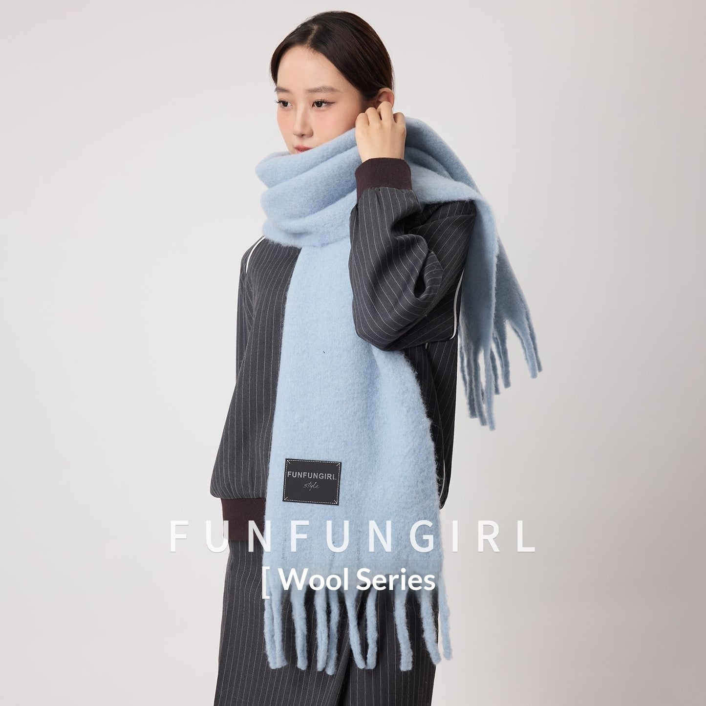 Solid Color Fringe Wool Scarf Women's Thickened Warm Neck Wrap