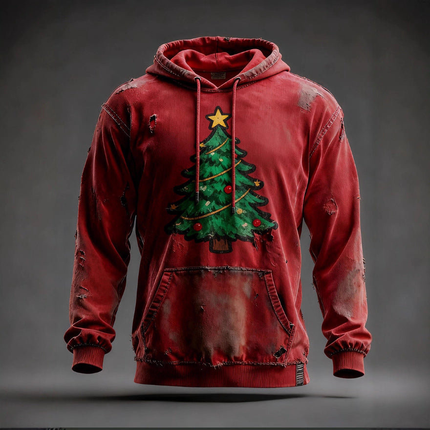 Christmas Pocket Hoodie Loose Pullover Digital Print Sweatshirt