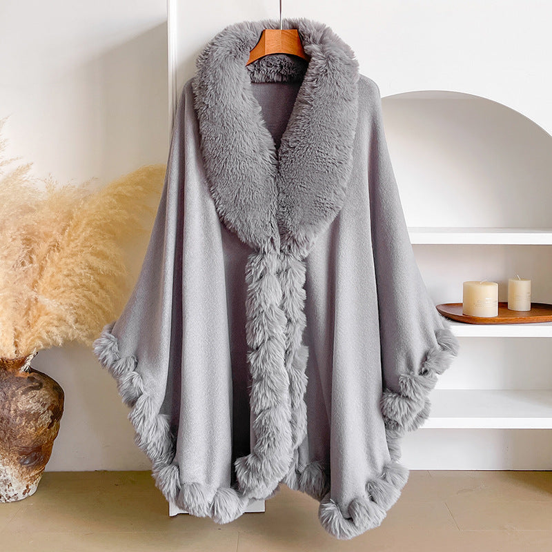 Oversized Loose Irregular Fur Collar Cape Shawl