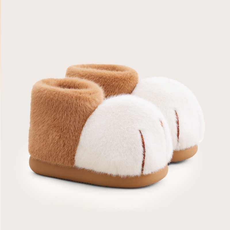 Women's Plush Mid-top Bag With Furry Cat Paw Snow Boots
