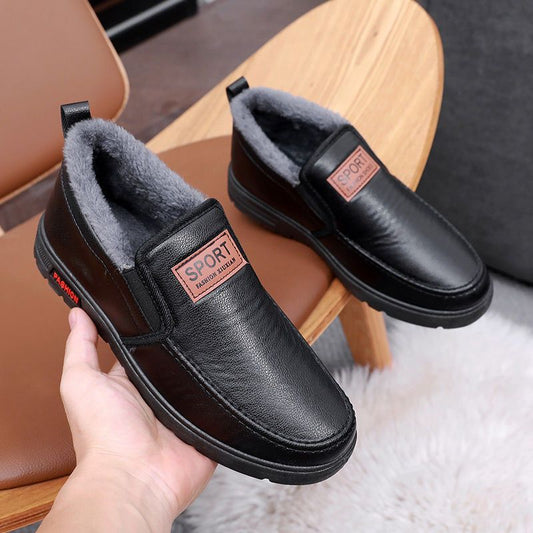 Thickened Waterproof Cotton Shoes For Elderly Fleece-lined Casual Leather Shoes
