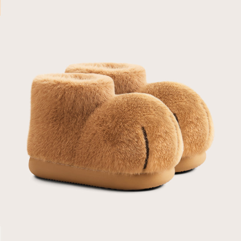 Women's Plush Mid-top Bag With Furry Cat Paw Snow Boots
