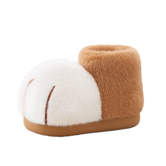 Women's Plush Mid-top Bag With Furry Cat Paw Snow Boots